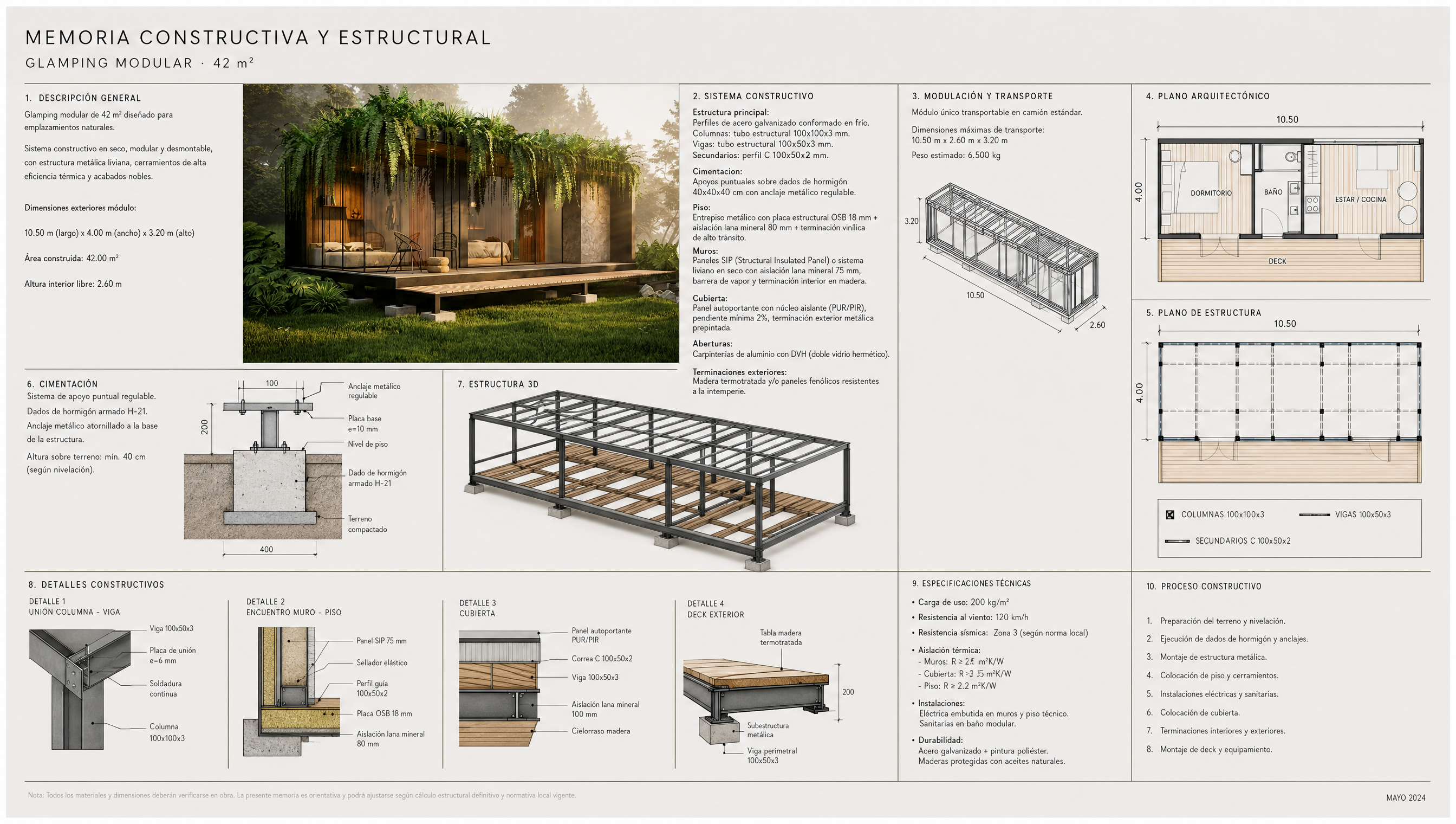 Memoria constructiva y estructural Glamping Piono 42 m2
